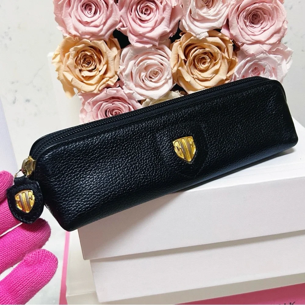 Authentic Escada RARE Vintage Black Leather Cosmetic / Pencil Bag